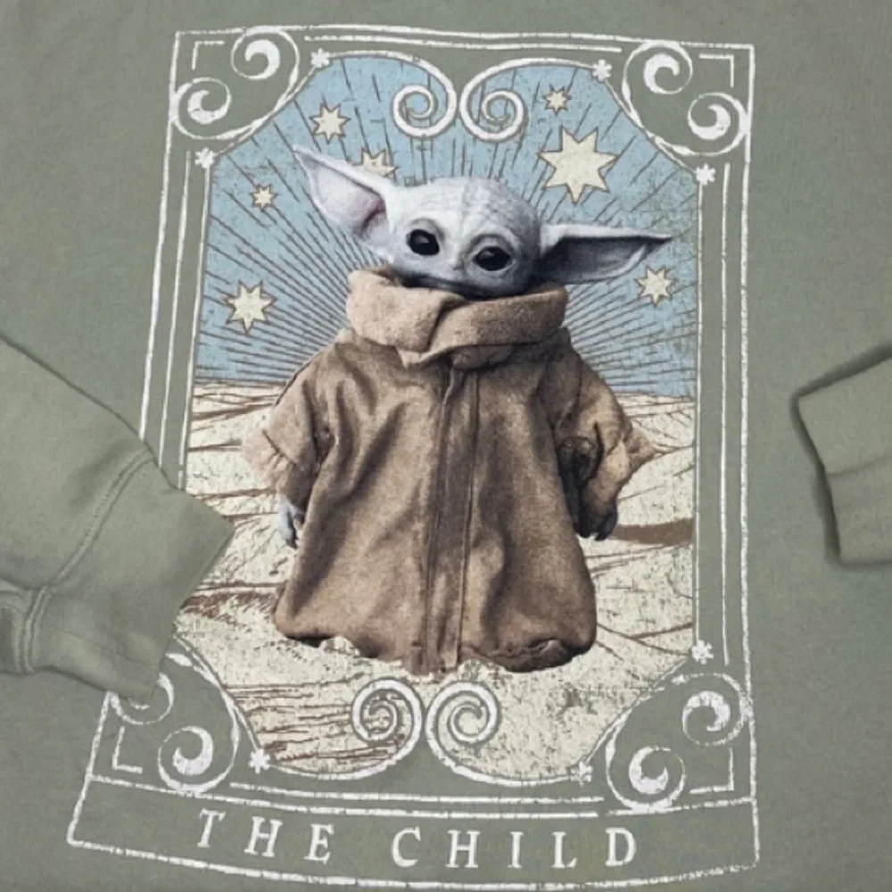 Baby Yoda Grogu Cropped Sweatshirt Sage Green Sz Sm